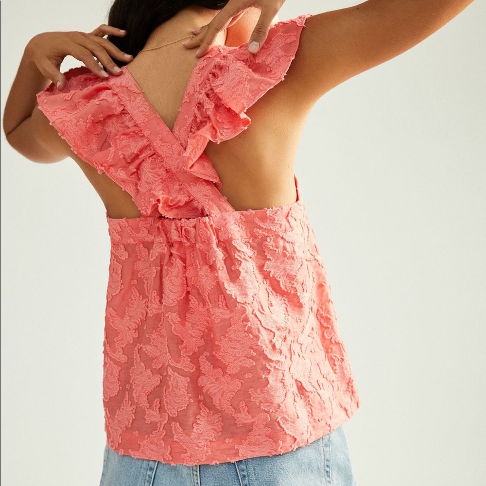 Anthropologie XS Petite Pink Ruffled Tank